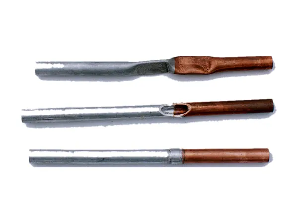 Three aluminium–copper tube transitions on a white background