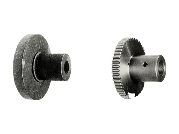 Hub welded to a disc and to a gear, on a white background