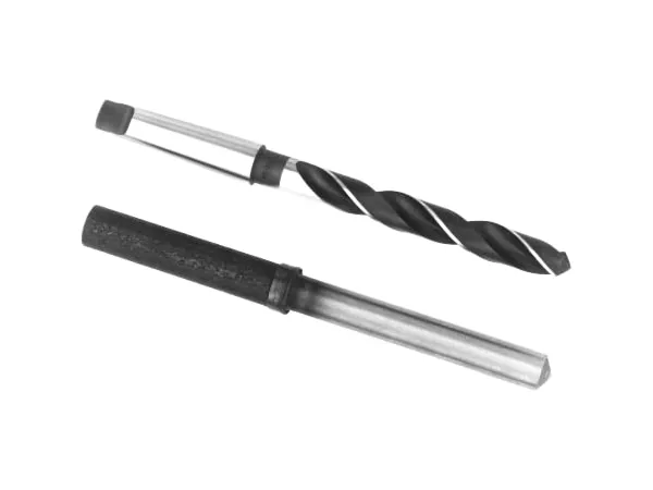 Twist drill and plain shank on a white background, meeting at the joint