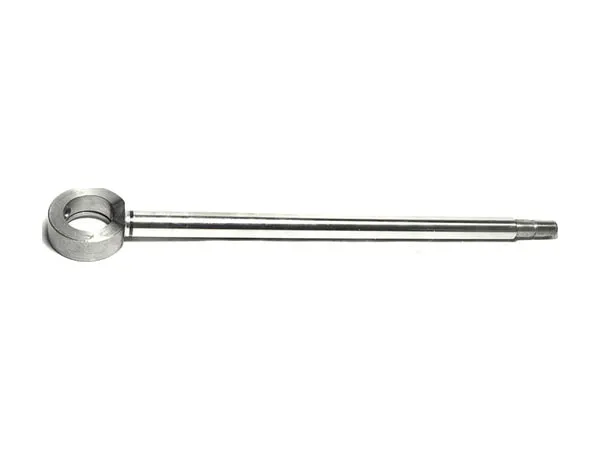 Long threaded rod with a welded ring head, on a white background