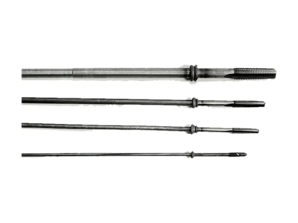 Four taps of different sizes on a white background, with the welded joint on the shank