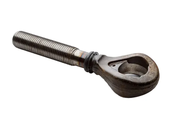 Threaded rod with a forged eye end, on a white background