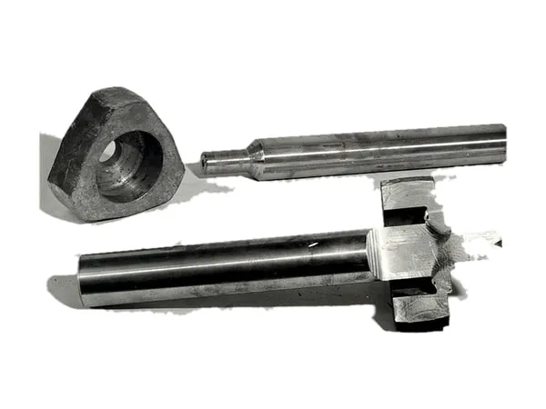 Tractor planetary housing on a white background: the housing and the shaft separately, and welded together below